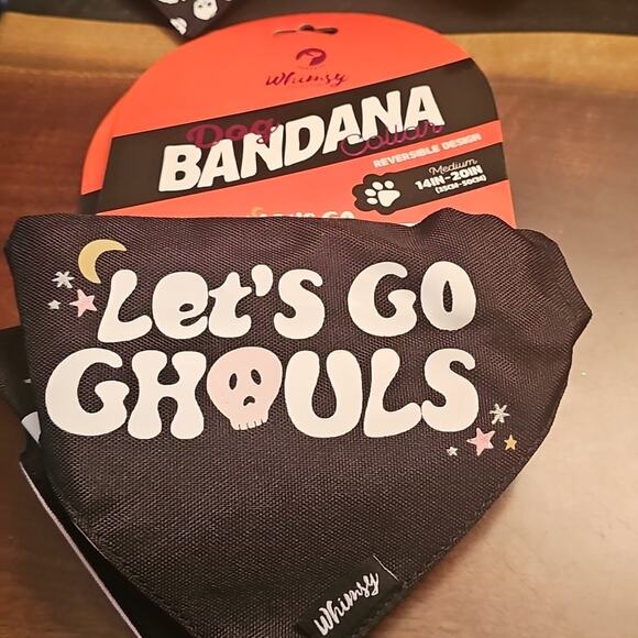Whimsy Dog Collar Bandana Pink Reversible Design Let's Go Ghouls Pink And Black - Picture 1 of 2